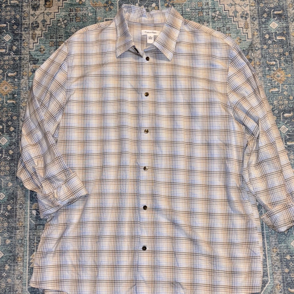 Men’s CALVIN KLEIN Plaid Button Down Dress Shirt, Size XLarge
